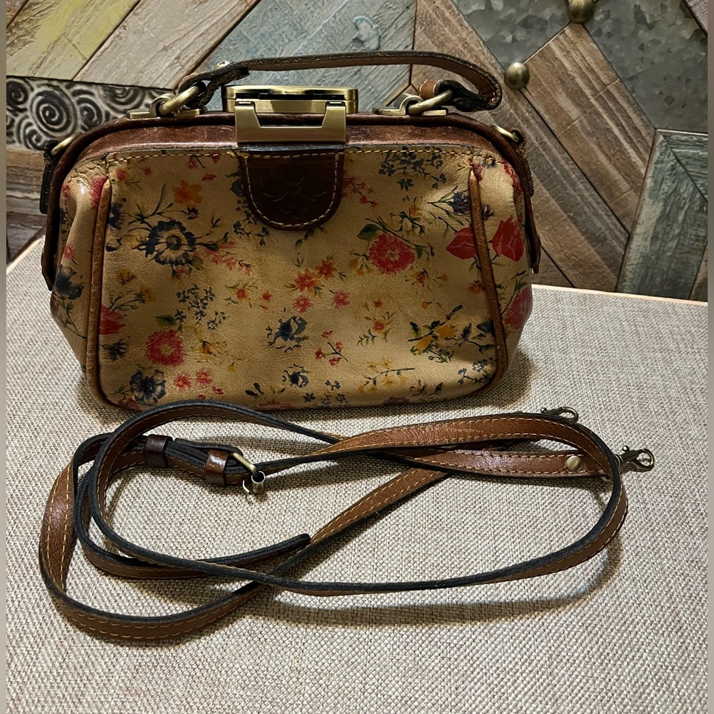 Patricia Nash Floral Tan and Brown Leather Crossbody - Picture 2 of 5
